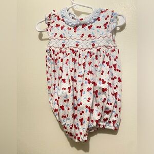 Magnolia Baby Sweet Cherries Bishop Printed Flutters Bubble Smocked like new